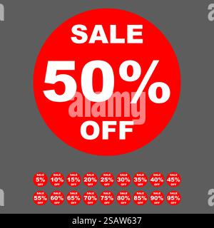 Simple icon sign sale percents discount red round set. Vector illustration.. Simple icon sign sale percents discount red round set Stock Vector