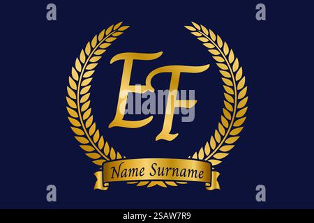 Initial letter E and F, EF monogram logo design with laurel wreath. Luxury golden emblem with calligraphy font. Stock Vector