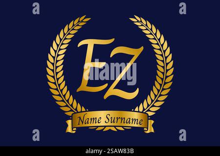 Initial letter E and Z, EZ monogram logo design with laurel wreath. Luxury golden emblem with calligraphy font. Stock Vector
