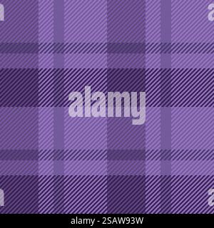 Seamless vector textile of pattern fabric plaid with a tartan texture check background in violet color. Stock Vector