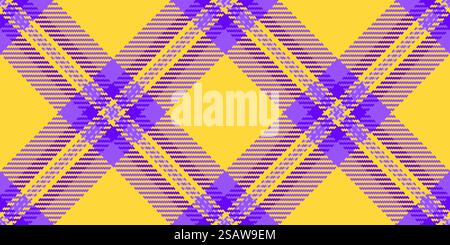 Product fabric textile background, mockup vector check tartan. Tattersall texture pattern seamless plaid in yellow and violet color. Stock Vector