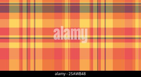 Layout texture check seamless, part vector pattern tartan. Tone plaid background textile fabric in orange and red color. Stock Vector