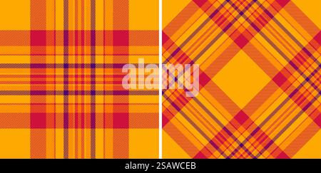Check fabric texture of plaid vector background with a tartan seamless pattern textile. Set in halloween colors for fashion clothes for mature ladies. Stock Vector