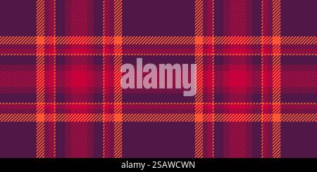 Wrapping textile check background, checked pattern texture seamless. Drawing fabric plaid tartan vector in pink and red color. Stock Vector