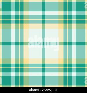 Repeating plaid seamless fabric, place tartan vector check. Shop pattern textile background texture in teal and white colors. Stock Vector