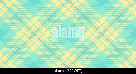 Art fabric background plaid, tracery check textile pattern. Fluffy texture vector tartan seamless in mint and yellow color. Stock Vector
