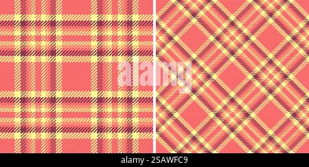 Texture fabric tartan of pattern seamless vector with a check textile background plaid set in warm colors. Stock Vector
