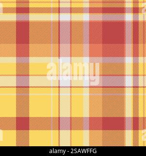 Row texture tartan textile, thin seamless plaid background. Furniture vector fabric check pattern in red and yellow colors. Stock Vector