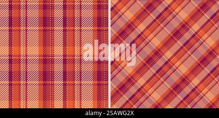Texture textile plaid of vector background pattern with a seamless tartan check fabric set in halloween colors. Stock Vector