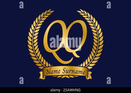 Initial letter Q and Q, QQ monogram logo design with laurel wreath. Luxury golden emblem with calligraphy font. Stock Vector