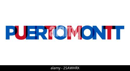 Puerto Montt in the Chile emblem for print and web. Design features geometric style, vector illustration with bold typography in modern font. Graphic slogan lettering isolated on white background. Stock Vector
