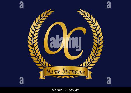Initial letter O and C, OC monogram logo design with laurel wreath. Luxury golden emblem with calligraphy font. Stock Vector