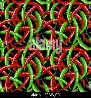 Green red hot peppers food seamless pattern. Vector background.. Green red hot peppers food seamless pattern Stock Vector
