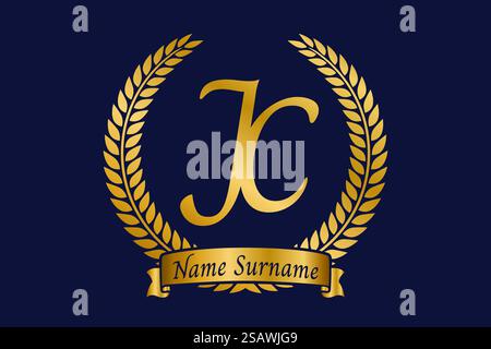 Initial letter J and C, JC monogram logo design with laurel wreath. Luxury golden emblem with calligraphy font. Stock Vector