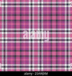 Seamless tartan plaid of vector background texture with a fabric textile pattern check in pink and white colors. Stock Vector