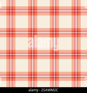 Reel seamless check tartan, gentleman pattern background texture. Gingham plaid textile fabric vector in red and orange color. Stock Vector