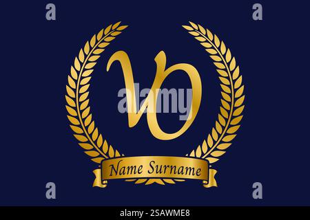 Initial letter V and O, VO monogram logo design with laurel wreath. Luxury golden emblem with calligraphy font. Stock Vector