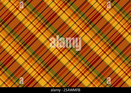 Japanese textile tartan background, woman check texture seamless. 60s plaid fabric pattern vector in orange and amber color. Stock Vector