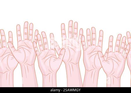 raised hands horizontal seamless pattern vector illustration. raised hands horizontal seamless pattern Stock Vector