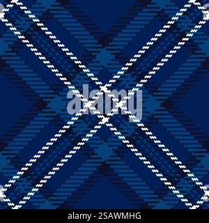 Form plaid pattern tartan, luxury fabric check textile. Choose vector texture seamless background in blue and dark colors. Stock Vector