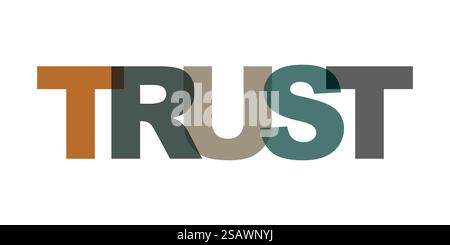 Trust word lettering typography design illustration with line icons and ...