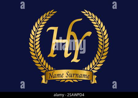 Initial letter H and Y, HY monogram logo design with laurel wreath. Luxury golden emblem with calligraphy font. Stock Vector