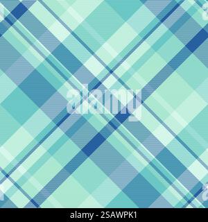 Countryside background plaid textile, newborn seamless check pattern. India texture vector tartan fabric in light and teal color. Stock Vector
