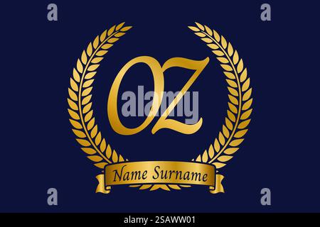 Initial letter O and Z, OZ monogram logo design with laurel wreath. Luxury golden emblem with calligraphy font. Stock Vector
