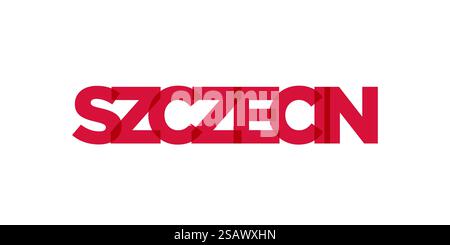 Szczecin in the Poland emblem for print and web. Design features geometric style, vector illustration with bold typography in modern font. Graphic slogan lettering isolated on white background. Stock Vector