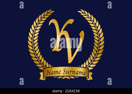 Initial letter Y and V, YV monogram logo design with laurel wreath. Luxury golden emblem with calligraphy font. Stock Vector