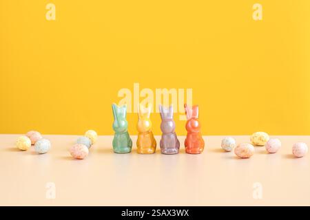 Colorful Easter Bunnies and Eggs Stock Photo