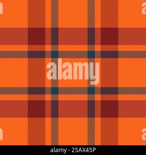 Textile background seamless of texture check plaid with a pattern vector tartan fabric in bright and orange peel colors. Stock Vector
