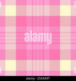 Fabric textile tartan of texture vector plaid with a check seamless pattern background in pink and lemon chiffon colors. Stock Vector