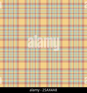 Texture tartan textile of vector background seamless with a check plaid fabric pattern in light and orange colors. Stock Vector