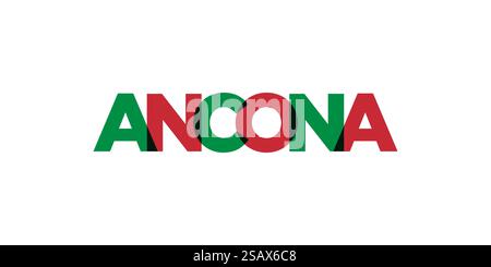 Ancona in the Italia emblem for print and web. Design features geometric style, vector illustration with bold typography in modern font. Graphic slogan lettering isolated on white background. Stock Vector