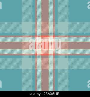 Plaid seamless fabric of background pattern vector with a check texture tartan textile in cyan and pastel colors. Stock Vector
