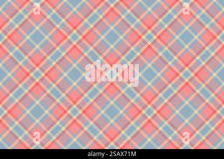 Linear textile plaid check, subtle texture background tartan. Conceptual pattern seamless fabric vector in pastel and red color. Stock Vector