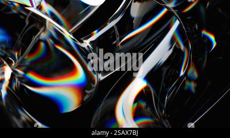 Glossy Black Abstract with Iridescent Light Reflections Stock Photo