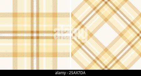 Textile background plaid of check seamless fabric with a tartan pattern texture vector. Set in gold colors for luxurious bed linens. Stock Vector