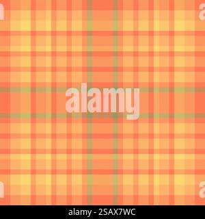 Pattern vector plaid of textile seamless check with a texture background tartan fabric in coral and orange colors. Stock Vector