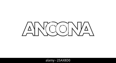 Ancona in the Italia emblem for print and web. Design features geometric style, vector illustration with bold typography in modern font. Graphic slogan lettering isolated on white background. Stock Vector