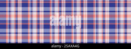 Geometric check texture background, canvas vector pattern seamless. Lady plaid textile tartan fabric in blue and light color. Stock Vector