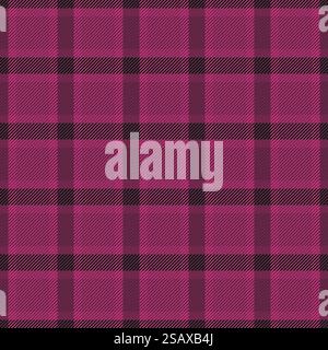 Copy space plaid background textile, diagonal tartan seamless vector. 1950s check texture pattern fabric in pink and black color. Stock Vector