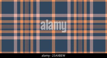 Wide pattern texture background, 60s seamless plaid check. Tape textile tartan fabric vector in cyan and orange color. Stock Vector