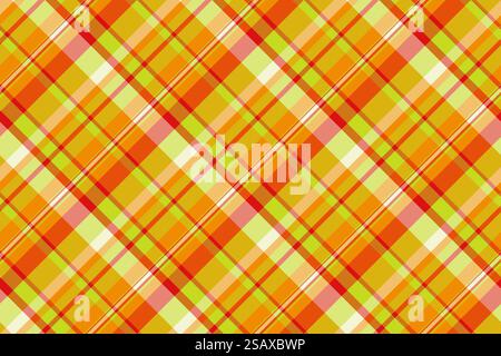 Workshop textile background seamless, harvest fabric check tartan. Graphical texture plaid vector pattern in orange and yellow color. Stock Vector