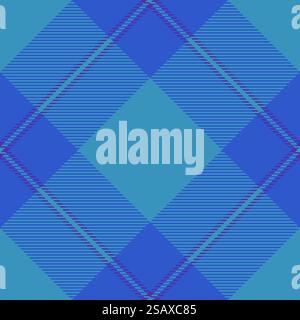 Tartan vector fabric of check texture pattern with a textile background plaid seamless in cyan and blue colors. Stock Vector