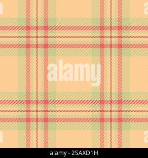 Geometrical texture seamless vector, relief fabric pattern plaid. Top check background textile tartan in orange and red color. Stock Vector