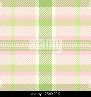 Check seamless textile of vector tartan fabric with a pattern background plaid texture in light and green colors. Stock Vector