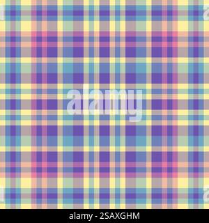 Complexity pattern vector texture, editable tartan plaid textile. Multi check seamless background fabric in indigo and yellow colors.. Pattern vector texture of tartan plaid textile with a check seamless background fabric. Stock Vector