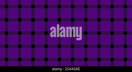 Outside seamless fabric background, quiet vector textile texture. Cozy plaid check tartan pattern in violet and black colors palette. Stock Vector